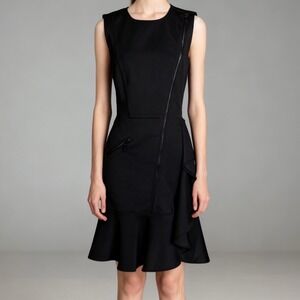 DKNY Sleeveless Cascade Ruffle Dress with Zipper‎ Detail Black Size 4